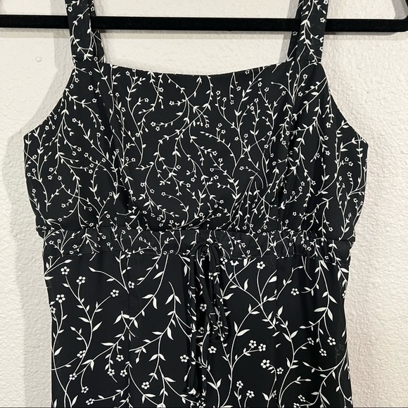 Words Y2K Vintage Mini Sleeveless Dress Black with Floral and Leaf print Sz 5 - Picture 3 of 4